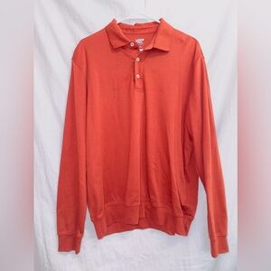 Men's Lands End Orange Long Sleeve Traditional Fit Polo Sweatshirt size large